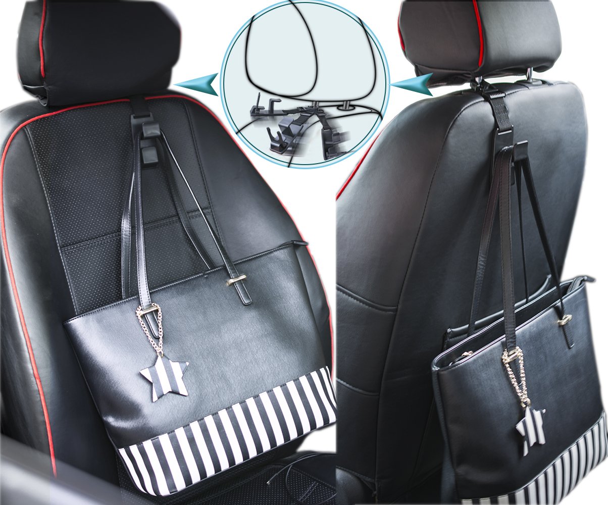 Heroway Car Headrest Hooks 4 Pack Black
