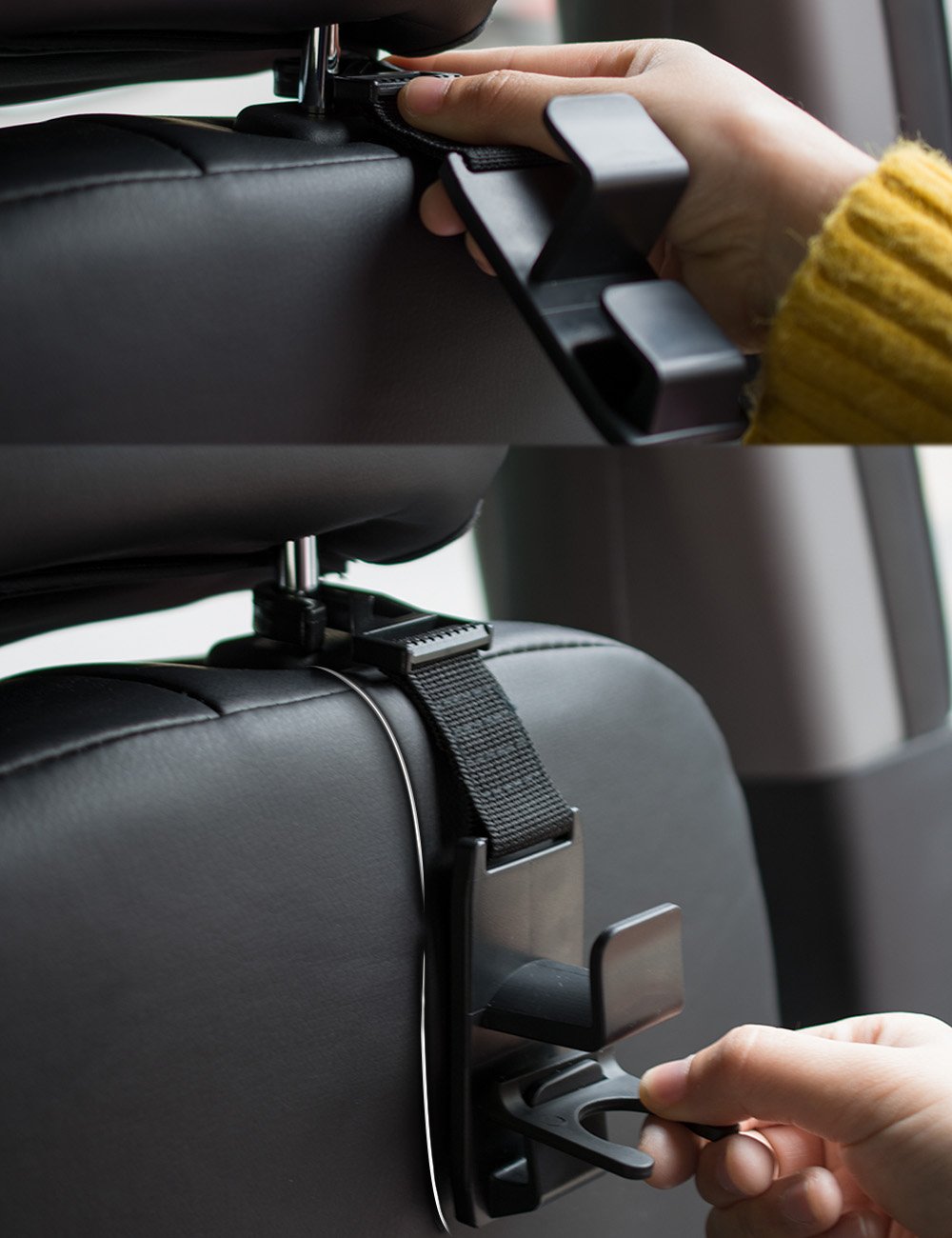 Heroway Car Headrest Hooks 4 Pack Black